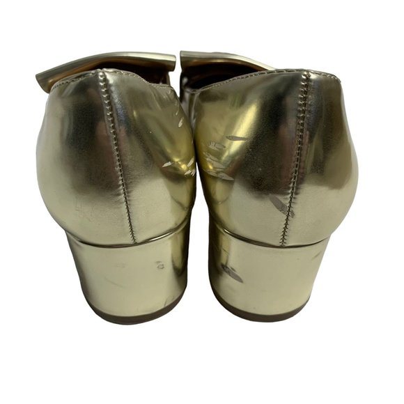 H&M Block Heel Fringe Loafers 38 US7 Gold Slip On Womens Shoes - Picture 4 of 10